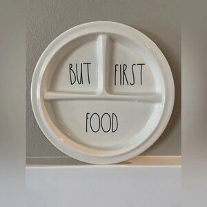 RAE DUNN Toddler Children’s Plastic Plate “But First, Food” White Like N…
